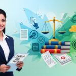 India New Labour Rules 2025 - Labour law rules cover image featuring confident female model and legal icons