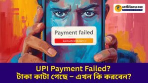 Smartphone screen showing UPI payment failed message with deducted balance, Indian user worried expression